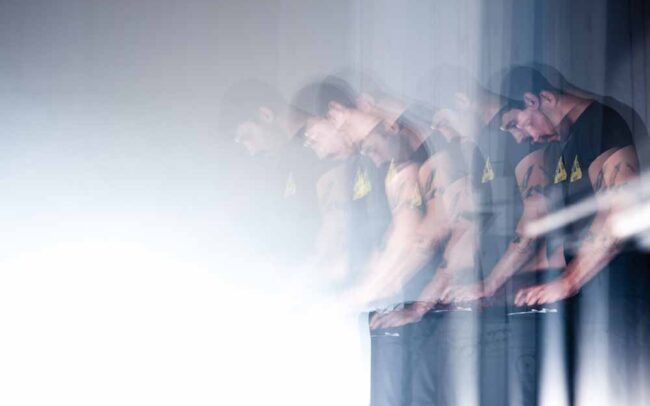 Distorted photo of Haxan Cloak performing at Spitalfields Festival London